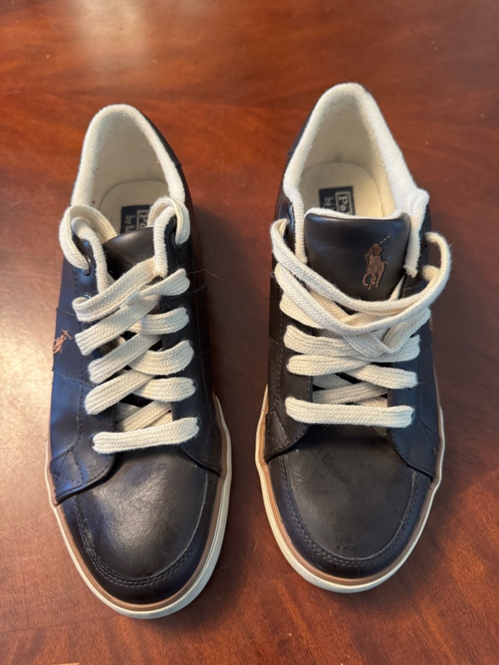 Polo by Ralph Lauren Navy Leather Sneakers with Cream Laces